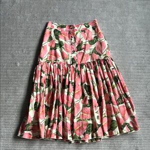 Agua Bendita Pink and Cream Midi A-Line Skirt with Tiered Pleats